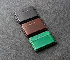 Handmade Green Leather Slim Mens 10pcs Cigarette Holder Case Cool Custom Cigarette Case for Men - imessengerbags