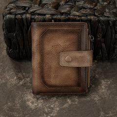 Cool Leather Brown Men's Zipper billfold Small Wallet Bifold Wallet Multi-Card Wallet For Men - imessengerbags