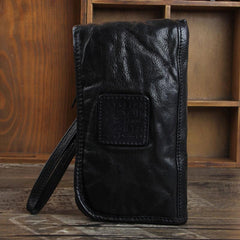 Genuine Leather Mens Cool Long Leather Wallet Cards Phone Zipper Clutch Wristlet Wallet for Men - imessengerbags