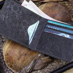 Handmade Leather Floral Mens Cool Slim Leather Wallet Men billfold Wallets Bifold for Men - imessengerbags