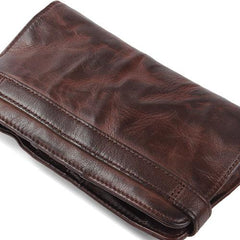 Handmade Leather Mens Cool Long Leather Wallet Bifold Clutch Wallet for Men