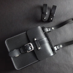 Handmade Black Brown Leather Mens Waist Bag Belt Pouch Phone Hip Bag For Men - imessengerbags