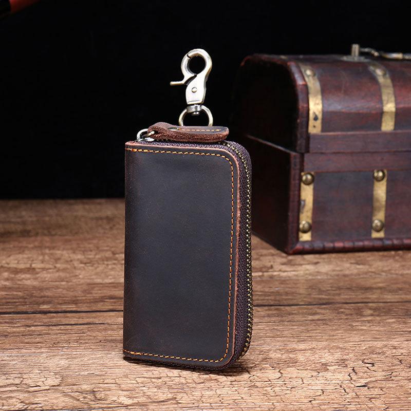 Cool Fashion Leather Men's Car Key Wallet Zipper Key Holder For Men - imessengerbags
