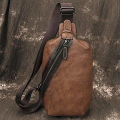 Vintage Brown LEATHER MENS One Shoulder Backpack Fashion Chest Bag Retro Brown Sling Bag For Men - imessengerbags
