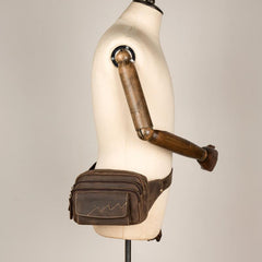 Dark Brown Leather Fanny Pack Mens Waist Bag Hip Pack Belt Bags Bumbags for Men