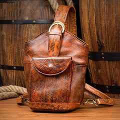 Black Leather Mens Cool Bucket Small Sling Bags Backpack Crossbody Pack Chest Bag for Men - imessengerbags
