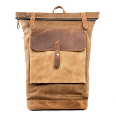 Cool Canvas Leather Mens Large Waterproof Green Backpack Travel Backpack Black Computer Backpack for Men - imessengerbags