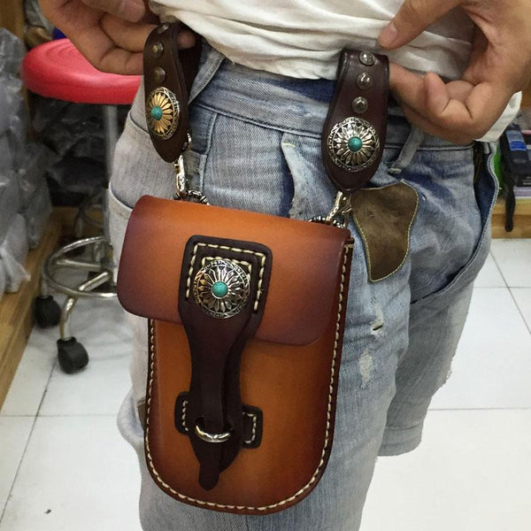 Leather Belt Pouch Mens Small Cases Waist Bag Hip Pack Belt Bag Fanny Pack Bumbag for Men - imessengerbags