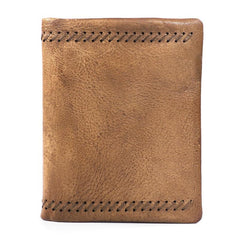 Handmade Leather Mens Vertical Gray billfold Wallet Men Brown Small Bifold Wallets for Men - imessengerbags