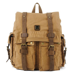 Brown CANVAS Mens Fashion Khaki 16'' Large Travel Bag College Backpack Hiking Backpack For Men - imessengerbags