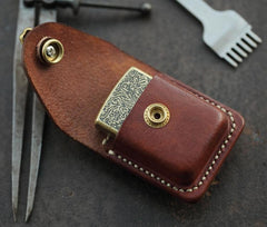 Brown Handmade Leather Mens Zippo Lighter Case With Belt Loop Coffee Zippo Standard Lighter Holders Steel Clip For Men