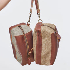 Large Canvas Leather Mens Clutch Bag Zipper Wristlet Bag Purse for Men