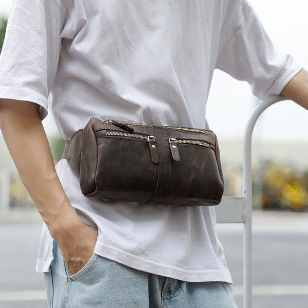 COOL Dark Brown LEATHER MENS FANNY PACK BUMBAG WAIST BAG FOR MEN - imessengerbags