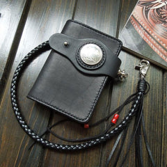 Handmade Leather Biker Wallet Mens Cool Short Chain Wallet Trucker Wallet with Chain
