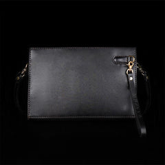 Handmade Black Tooled Dragon Carp Leather Clutch Wristlet Bag Messenger Bag Side Bag For Men - imessengerbags