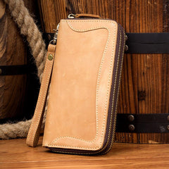 Cool Dark Brown Mens long Wallet Wristlet Wallet Clutch Wallet Yellow Brown Long Wallets for Men - imessengerbags