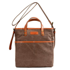 Cool Canvas Leather Mens Small Brown Messenger Bag Vertical Side Bag Shoulder Bag Tote Handbag For Men
