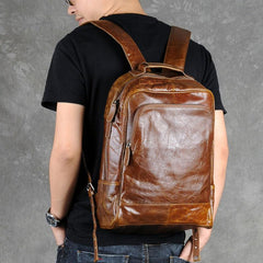 Genuine Leather Mens Cool Backpack Sling Bag Large Black Travel Bag Hiking Bag for men - imessengerbags