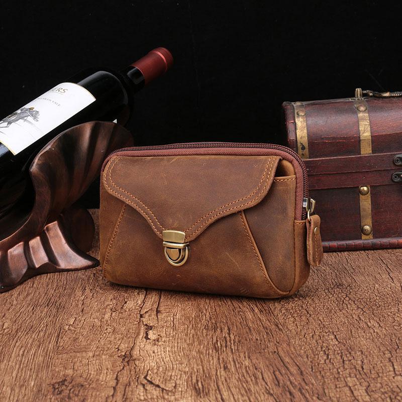 Cool Brown Mens Leather Belt Bag Belt Pouch Cell Phone Holster Waist Bags For Men - imessengerbags