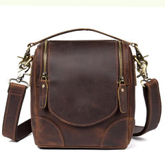 Dark Brown Leather Mens Small SLR Camera Bag Shoulder Bag Messenger Bag For Men - imessengerbags