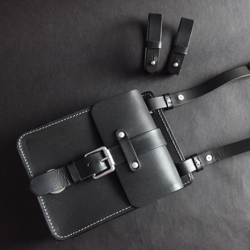 Black Handmade Brown Leather Mens Waist Bag Belt Pouch Phone Hip Bag For Men - imessengerbags