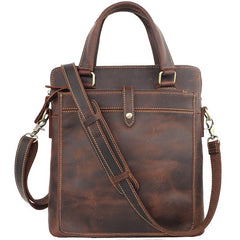 Vintage Black Mens Leather Vertical Briefcases Work Handbag Brown 10'' Computer Briefcases For Men - imessengerbags