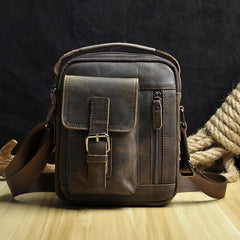 Fashion Brown Leather Mens Small Vertical Side Bag Messenger Bag Tablet Bag For Men - imessengerbags