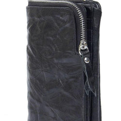 Handmade Leather Mens Cool Long Leather Wallet Zipper Wristlet Clutch Wallet
