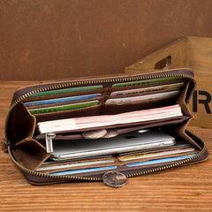 Brown Cool Mens long Wallet Wristlet Bag Clutch Wallet Mobile Long Wallet for Men - imessengerbags
