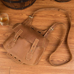 Dark Brown Leather 8 inches Mens Small Saddle Messenger Bags Shoulder Bags for Men