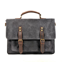 Waxed Canvas Leather Mens Green Casual 14‘’ Briefcase Handbag Messenger Bag Side Bag For Men