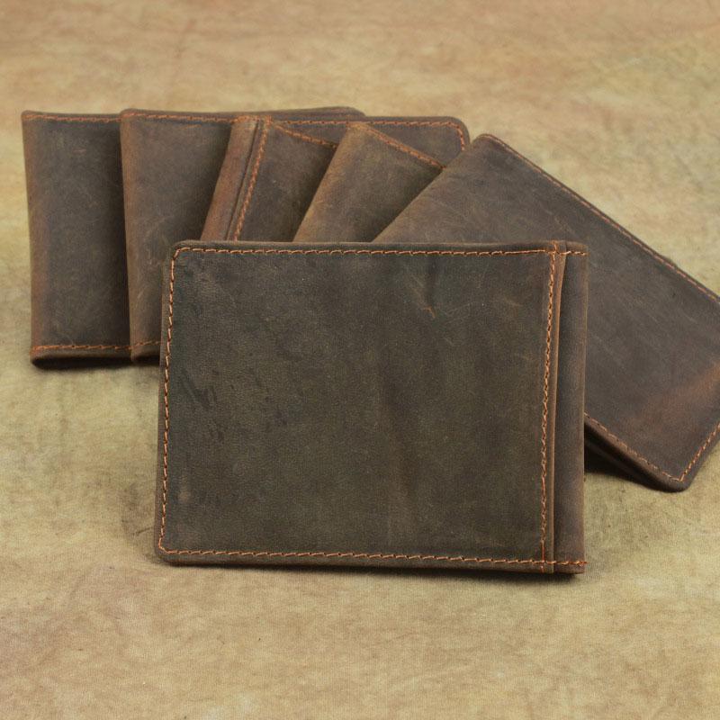 Cool Dark Brown Leather Mens Small Bifold Wallet billfold Wallet License Wallet for Men - imessengerbags