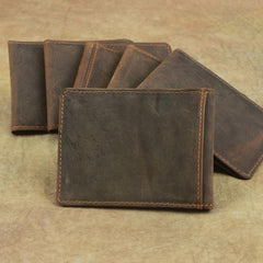 Cool Dark Brown Leather Mens Small Bifold Wallet billfold Wallet License Wallet for Men - imessengerbags