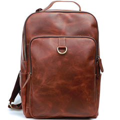 Cool Camel Leather Mens Travel Black Backpack Work 14 inches Brown Work Backpack For Men - imessengerbags