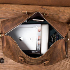 Cool Brown Mens Leather 15 inches Weekender Bag Travel Shoulder Bags Duffle  Luggae Bag for Men