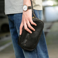 Coffee Cool Leather Mens Long Wallets Large Zipper Wallets Black Wristlet Clutch Vintage Clutch Purse For Men - imessengerbags