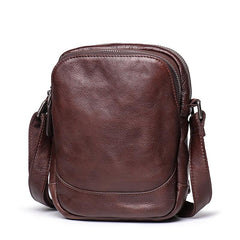 Cool Brown Leather Men's Small Vertical Side Bag Black Vertical Messenger Bag For Men