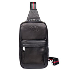 Cool Black Leather Mens Sling Bags Crossbody Pack Black Chest Bags One Shoulder Backpack for men - imessengerbags
