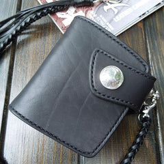 Handmade Leather Biker Wallet Mens Cool Short Chain Wallet Trucker Wallet with Chain - imessengerbags