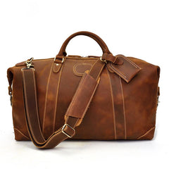 Cool Dark Brown Leather Mens Barrel Overnight BagsWeekender Bags Travel Bag For Men