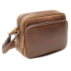 Coffee Leather Small Mens Messenger Bag Side Bag Vintage Brown Courier Bag For Men