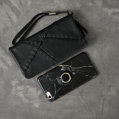 Black Leather Mens Women's Business Clutch Bag Long Wallet For Men - imessengerbags
