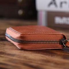 Handmade Mens Cool Short Leather Wallet Men Small Card Wallets Zipper for Men