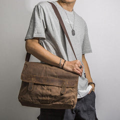 Casual Waxed Canvas Leather Brown Men's Side Bag Shoulder Bag Messenger Bag For Men