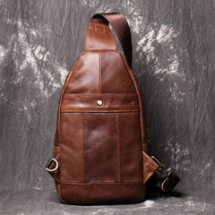 Brown Leather Backpack Men's Sling Bag Chest Bag Brown One shoulder Backpack Sling Pack For Men