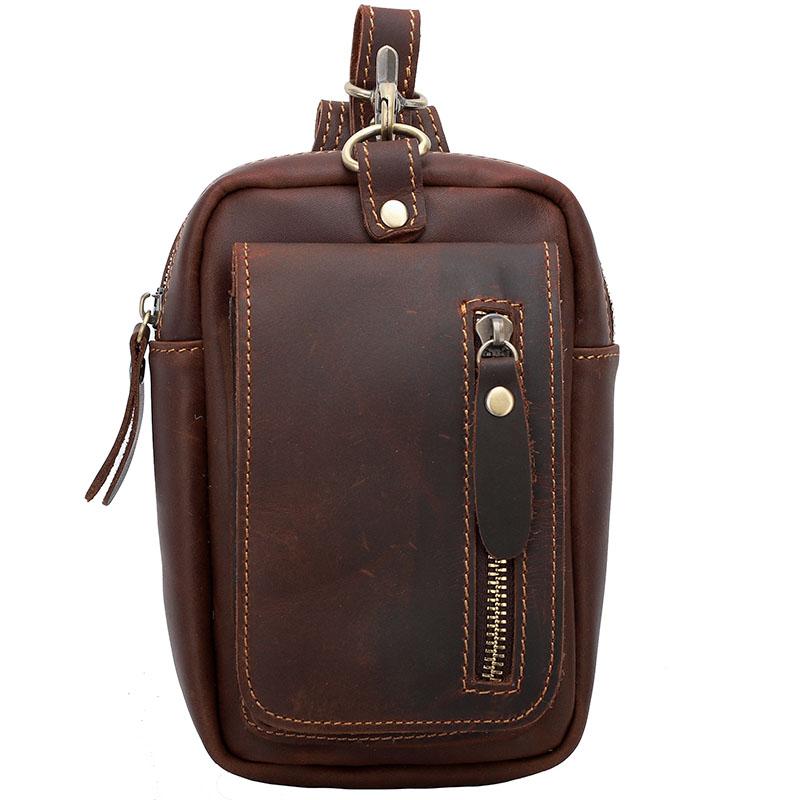 Black Vintage Leather Mens Belt Pouch Belt Bag Hip Pouch Waist Bags Dark Brown For Men - imessengerbags