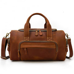 Casual Brown Leather Men Overnight Bags Handbag Travel Bags Weekender Bags For Men