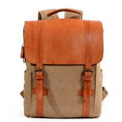 Cool Canvas Leather Womens Mens College Backpack 14'' Travel Backpack Computer Backpack for Men - imessengerbags