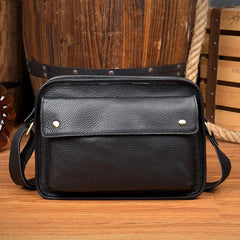 Cool Black Leather 10 inches Small Postman Bags Messenger Bag Courier Bag for Men