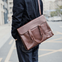 Vintage Black Mens Leather Briefcases Work Handbag Brown 14'' Computer Briefcases For Men - imessengerbags